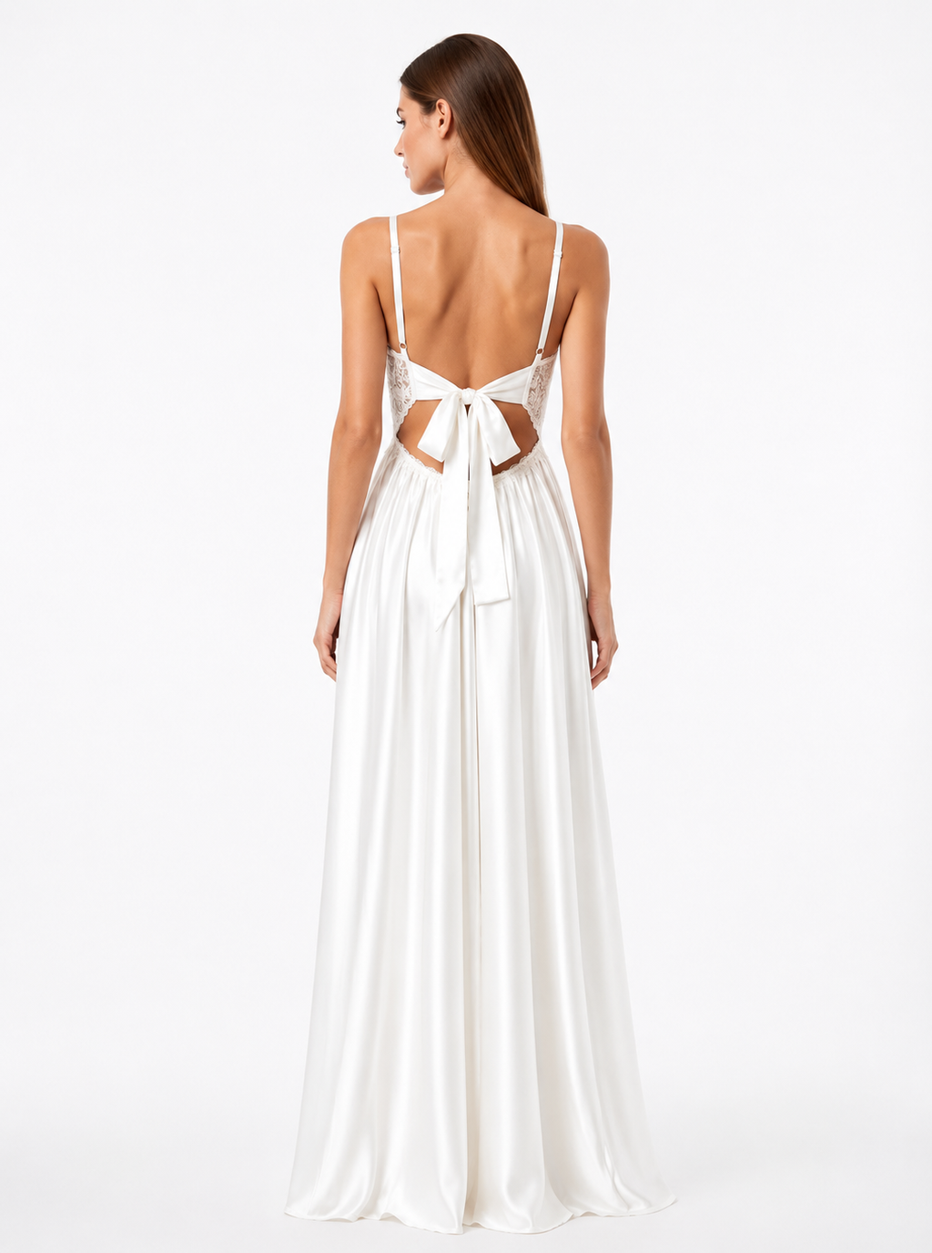 Long Dress lingerie silk satin white ft1520