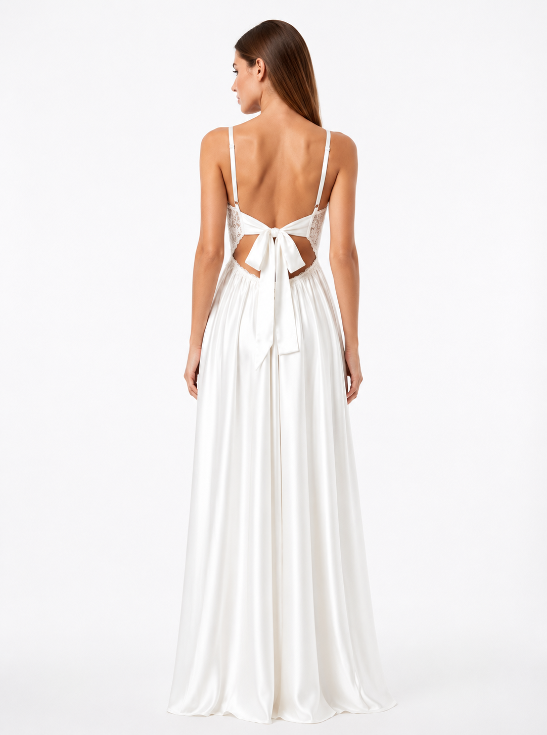 Long Dress lingerie silk satin white ft1520