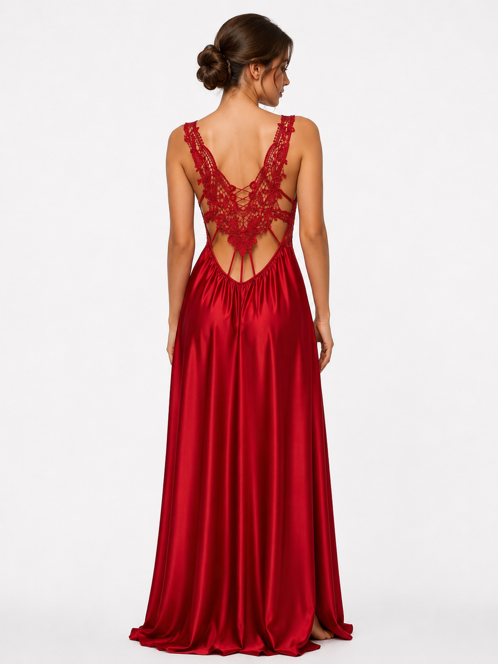 Long Dress lingerie silk satin Red ft5501