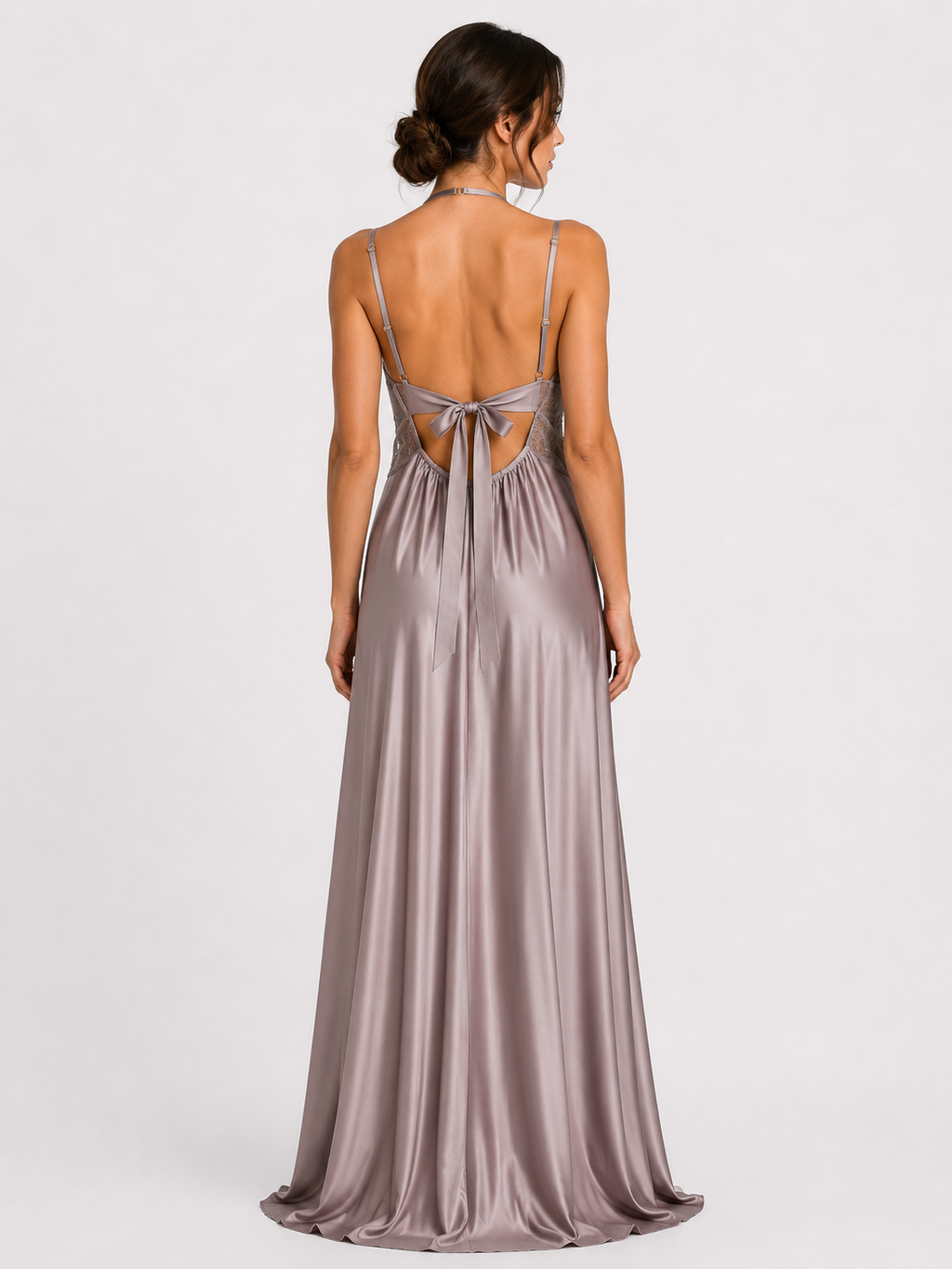 Long Night Dress Satin Silk white ft1588