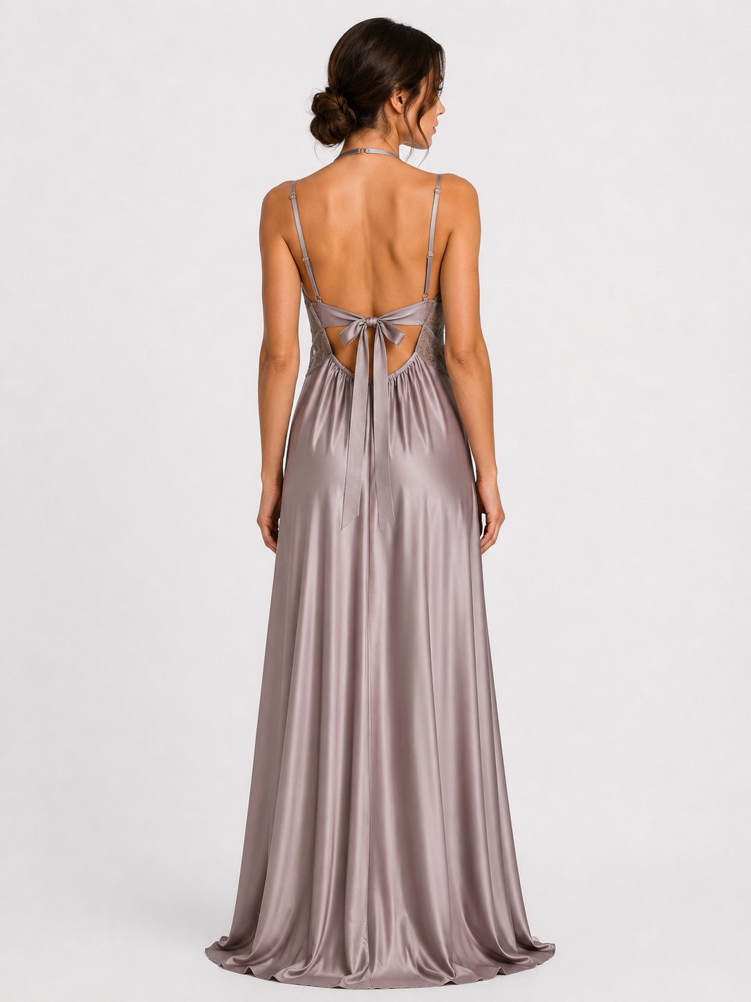 Long Night Dress Satin Silk white ft1588