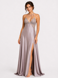 Long Night Dress Satin Silk white ft1588