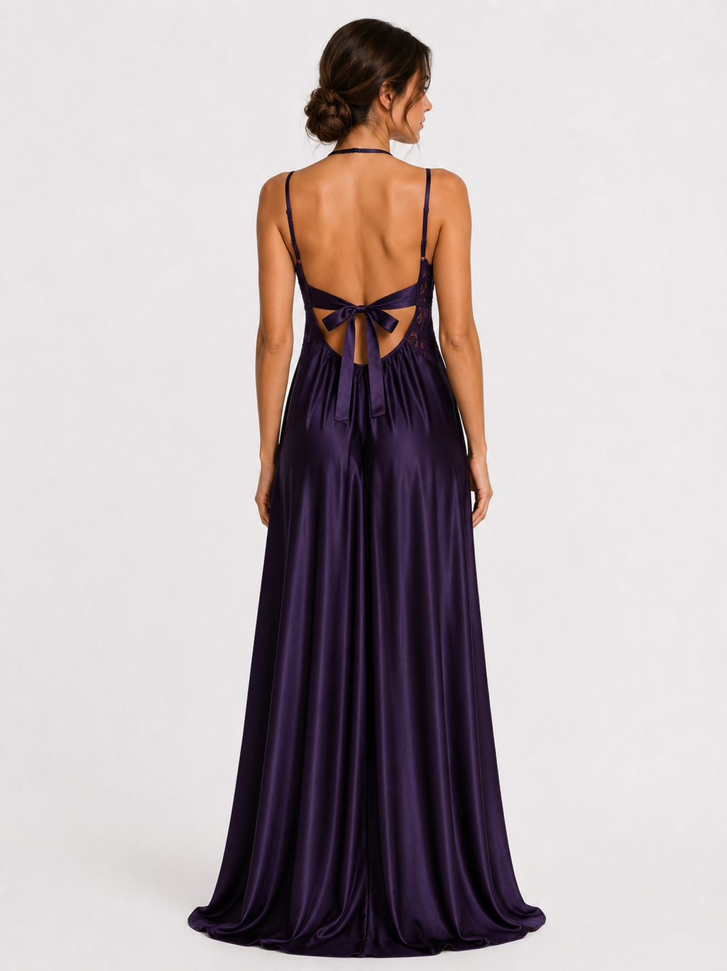 Long Night Dress Satin Silk purple ft1588