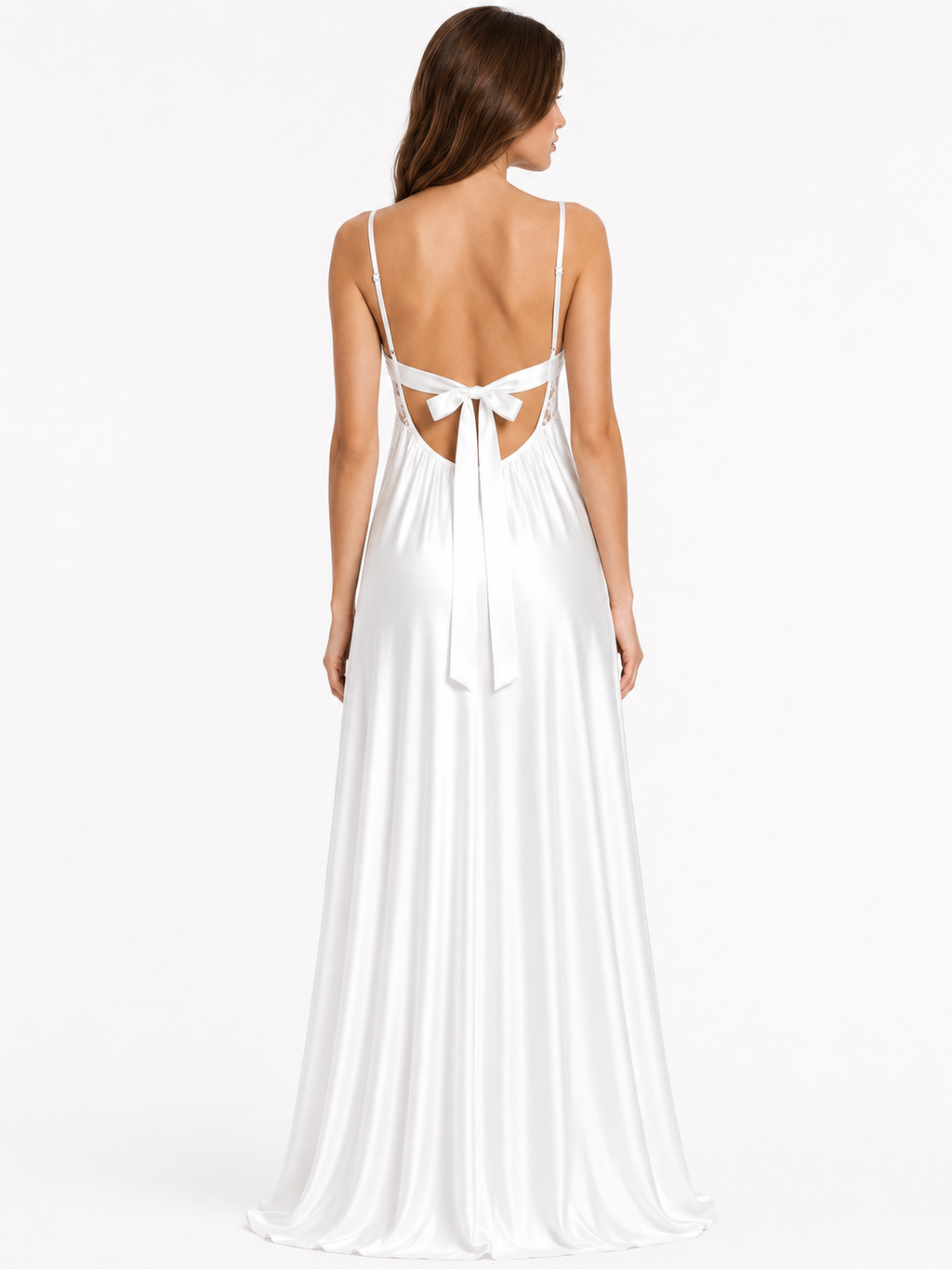Long Night Dress Satin Silk white ft1588