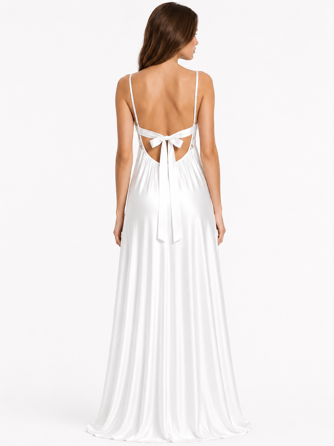 Long Night Dress Satin Silk white ft1588