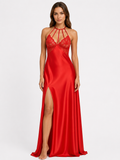 Long Night Dress Satin Silk Red ft1588
