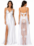 Long Dress lingerie silk satin black ft1548 (Copy)