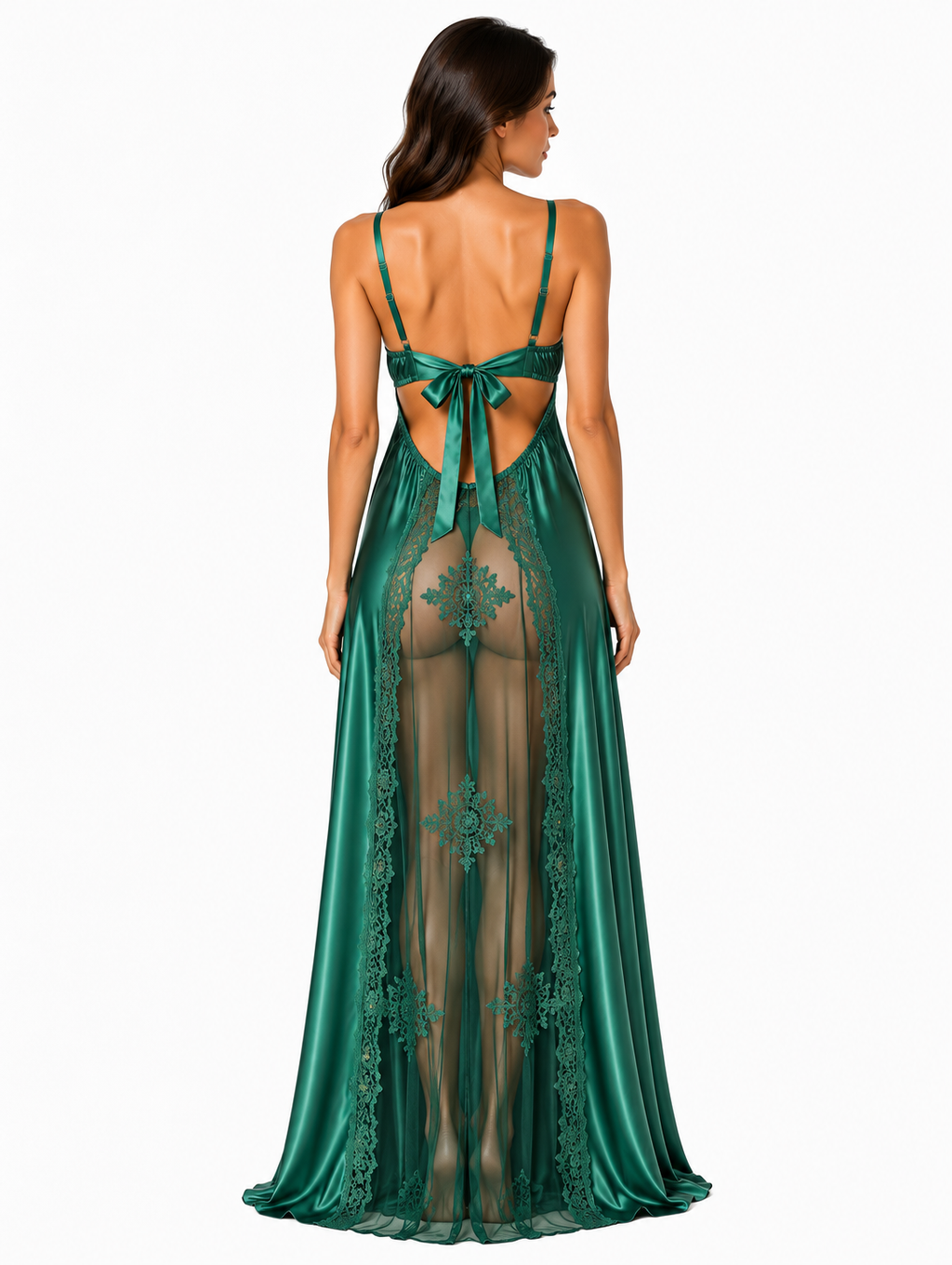 Long Dress lingerie silk satin green ft1548