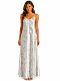 Long Dress lingerie silk satin olive pinted L301