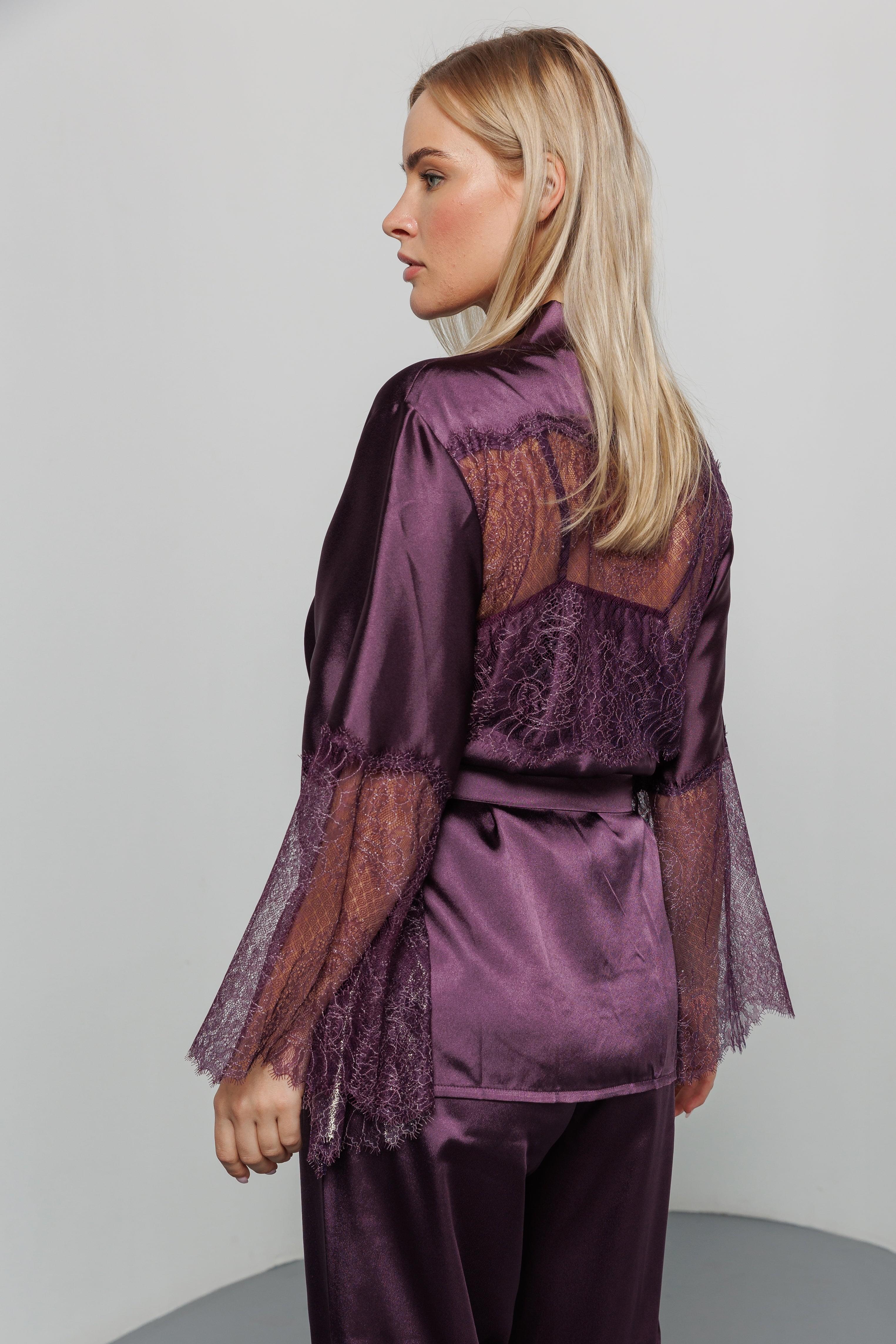 Women's 3-piece Silk Satin luxury pajama purple FT1361