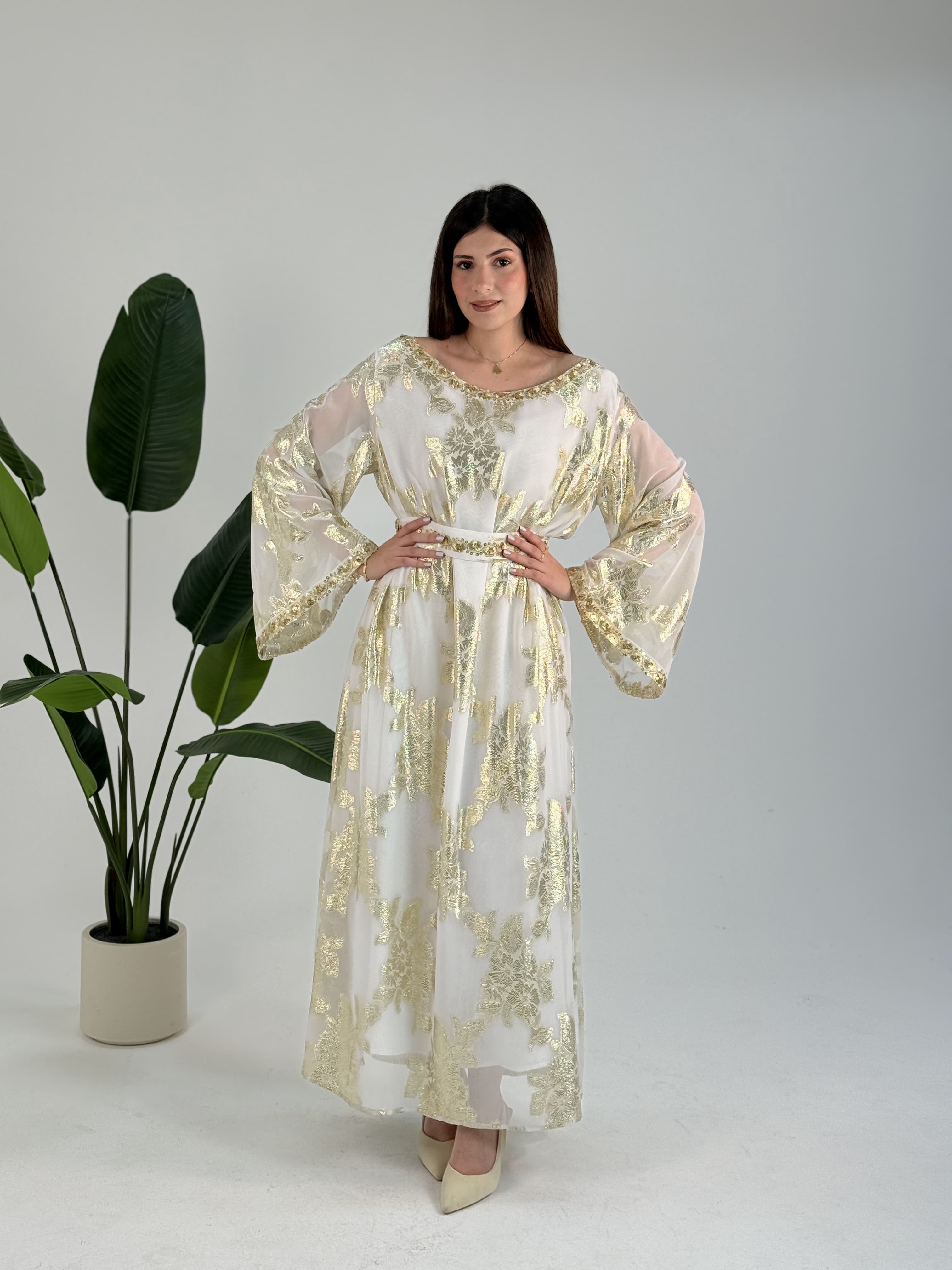 Hand Made Luxury dress Indian chiffon ivory  by Sania