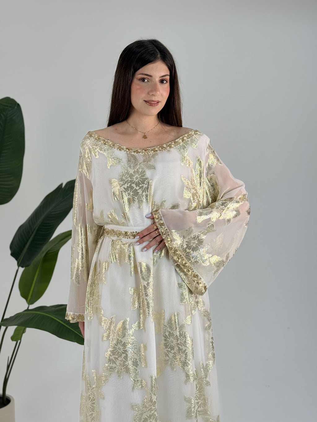 Hand Made Luxury dress Indian chiffon ivory  by Sania