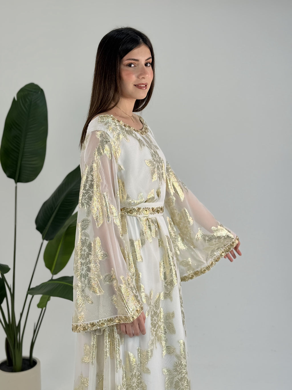 Hand Made Luxury dress Indian chiffon ivory  by Sania