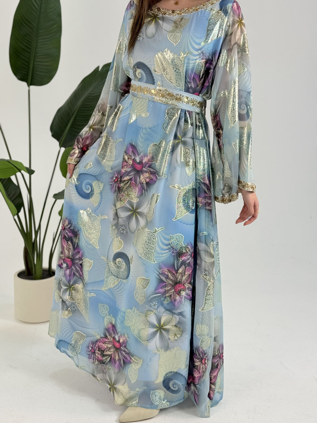 Hand Made Luxury dress Indian chiffon blue by Sania