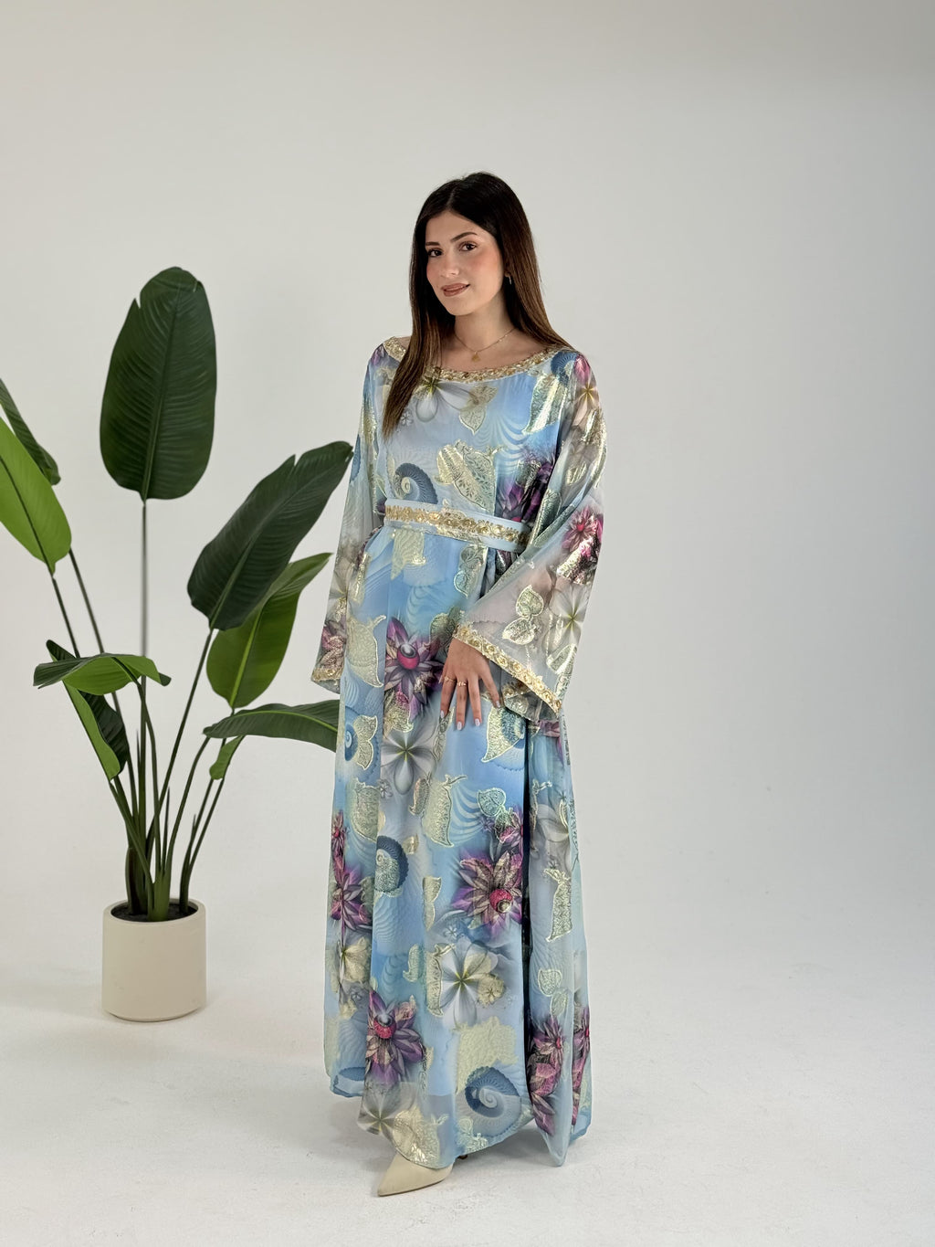 Hand Made Luxury dress Indian chiffon blue by Sania