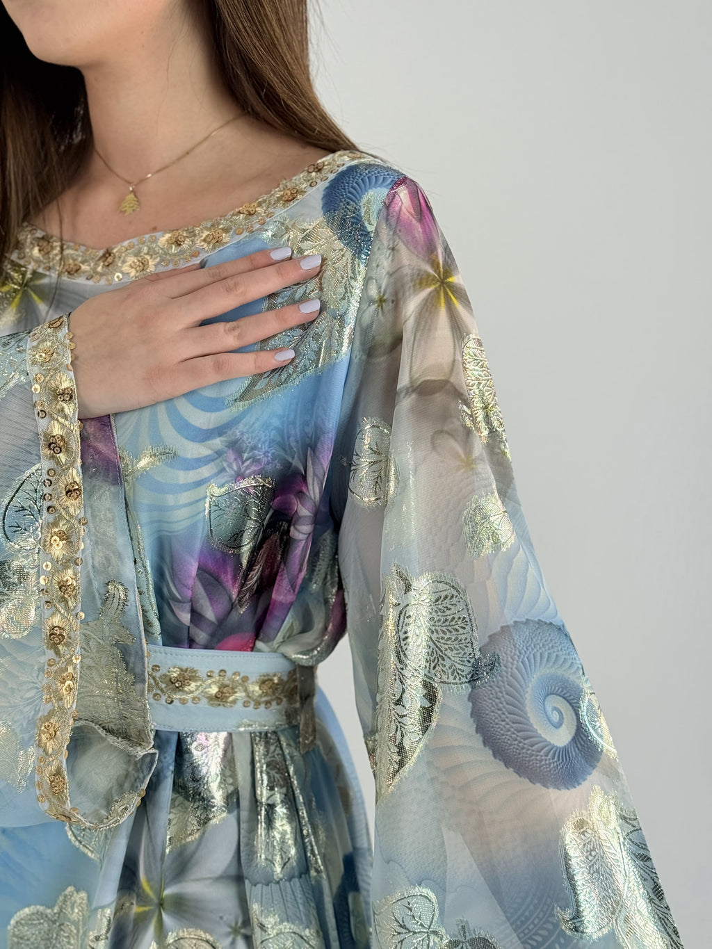 Hand Made Luxury dress Indian chiffon blue by Sania