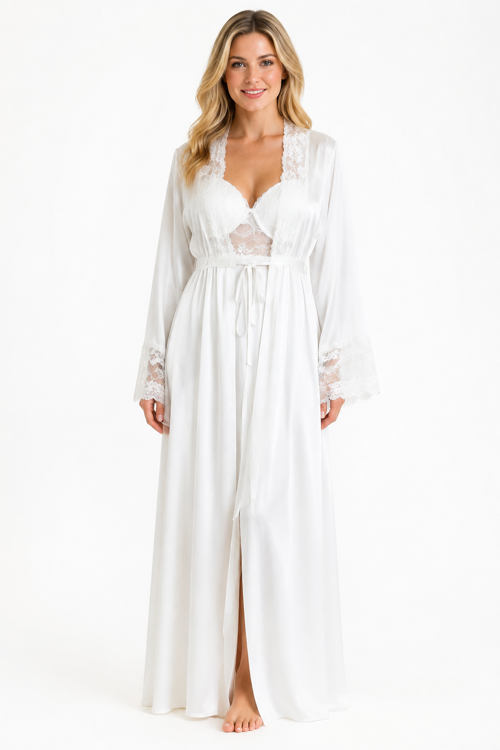 Bridal set 2 pieces satin&lace with cup 138