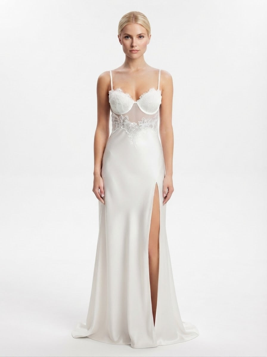 Bridal set 2 pieces satin&lace with cup 110
