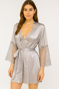 Short Satin & Lace Nightdress & Robe Set silver