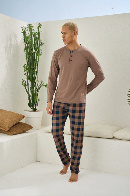 Pajama men autumn made in Turkey - brown 100% cotton