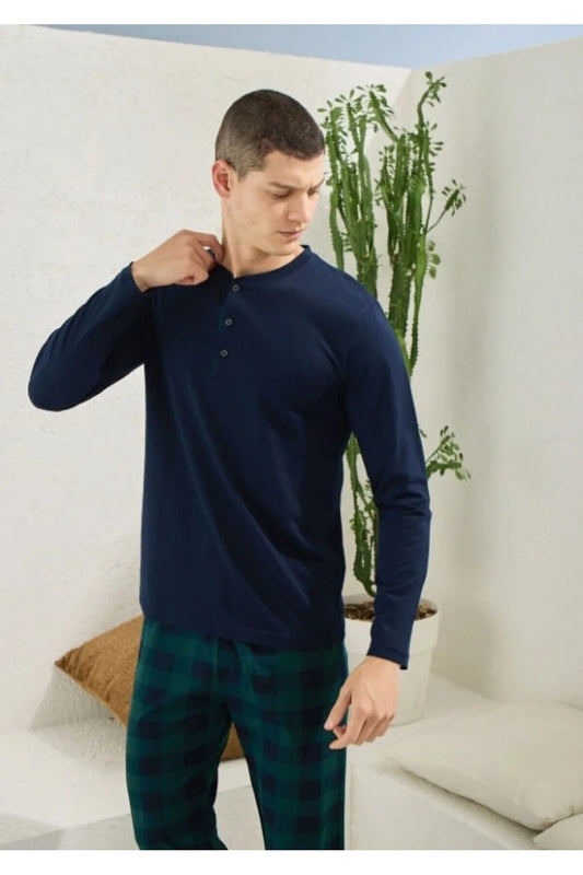 Pajama men Soft autumn made in Turkey - navy and green  100% cotton 9221