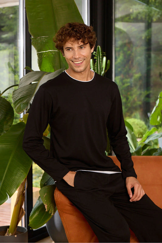 Pajama men Soft autumn made in Turkey - Black 100% cotton 9222