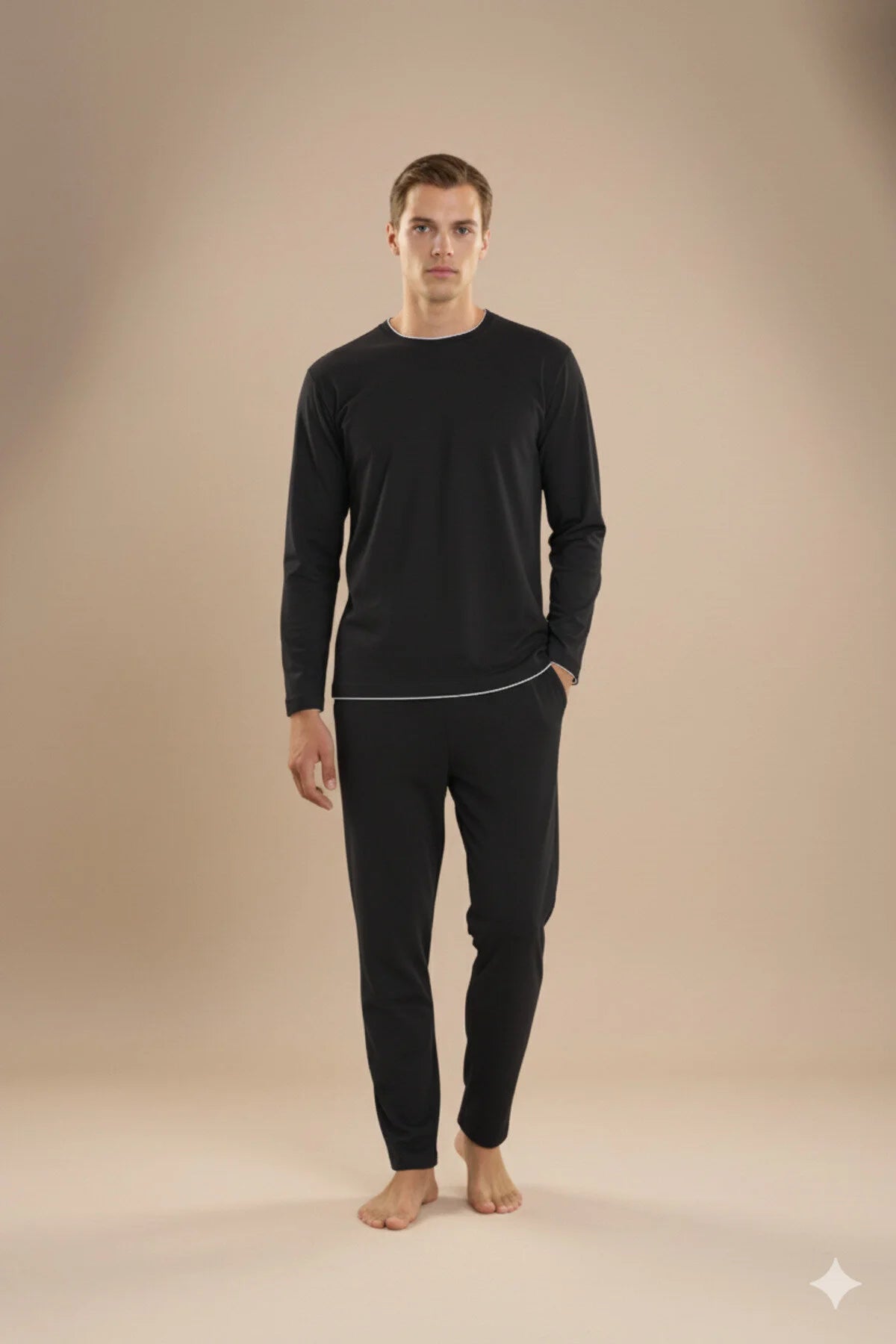 Pajama men Soft autumn made in Turkey - Black 100% cotton 9222