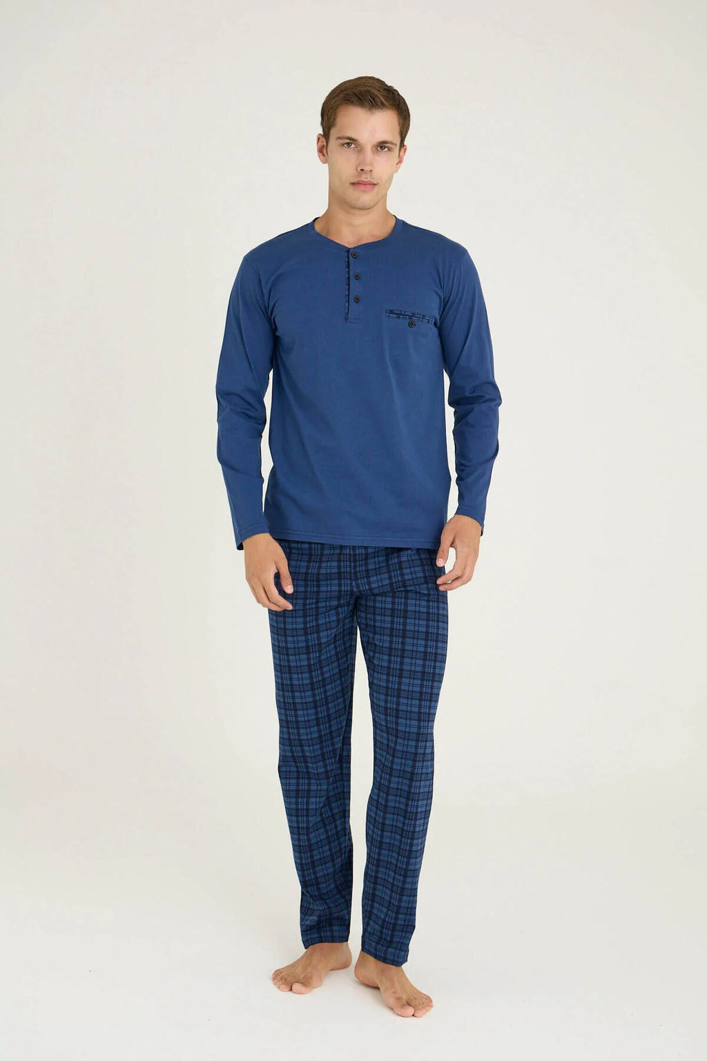 Pajama men soft autumn made in Turkey - Blue 100% cotton 9223