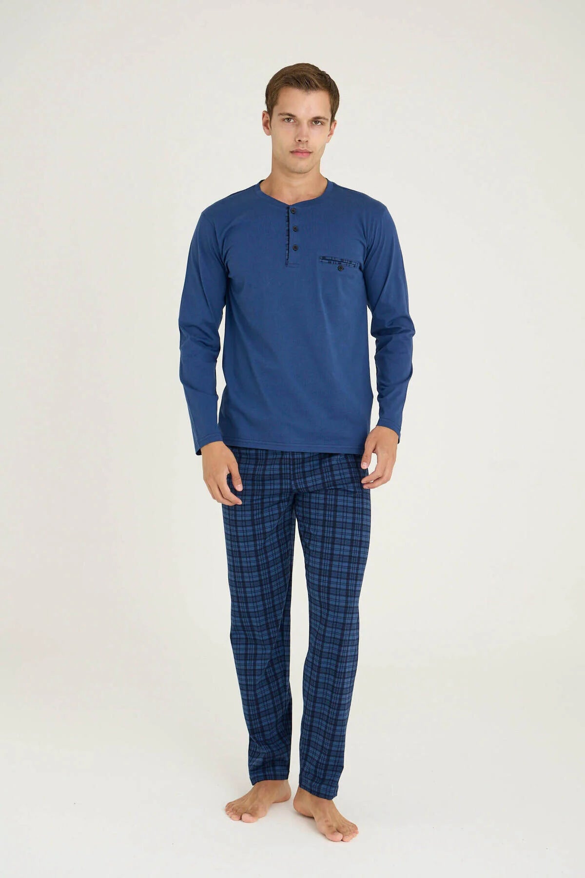 Pajama men soft autumn made in Turkey - Blue 100% cotton 9223