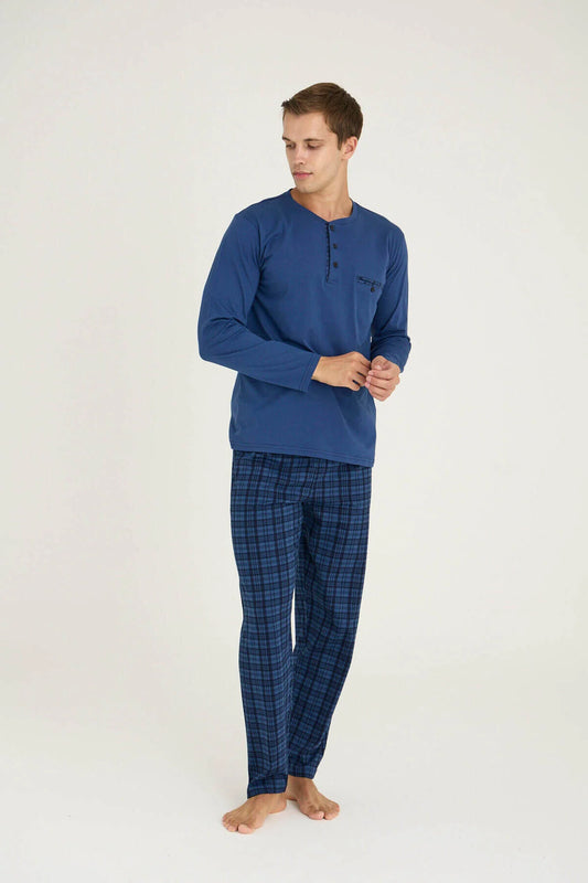 Pajama men soft autumn made in Turkey - Blue 100% cotton 9223
