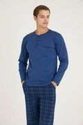 Pajama men soft autumn made in Turkey - Blue 100% cotton 9223