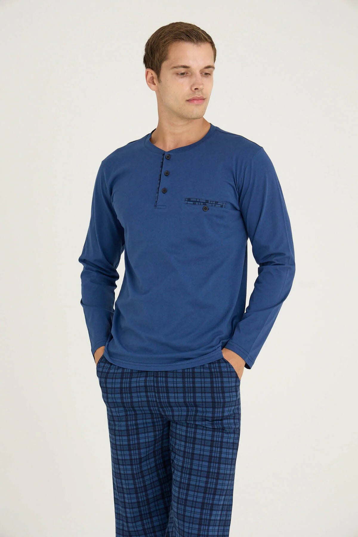 Pajama men soft autumn made in Turkey - Blue 100% cotton 9223