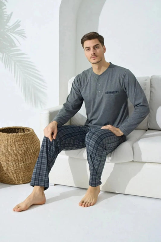 Pajama men soft autumn made in Turkey - Grey 100% cotton 9223