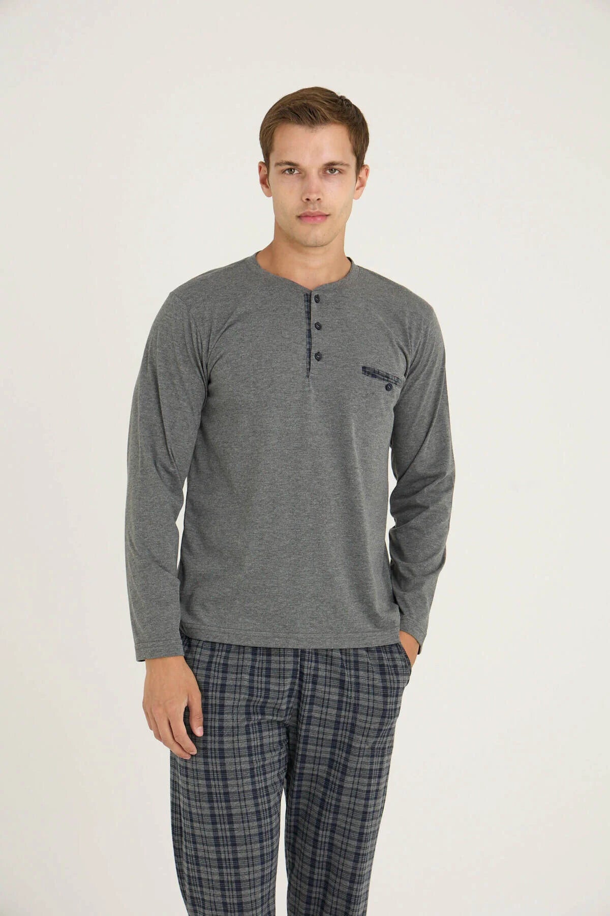 Pajama men soft autumn made in Turkey - Grey 100% cotton 9223