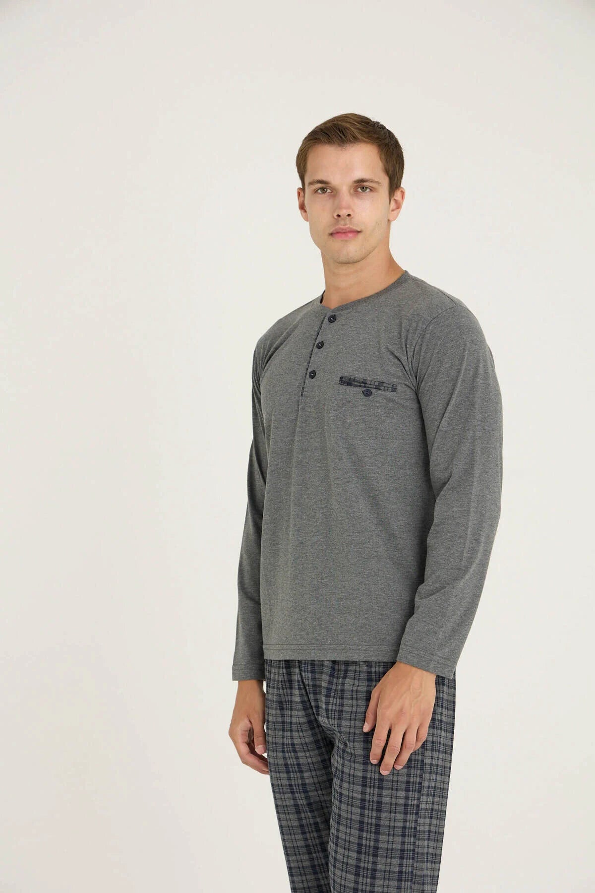Pajama men soft autumn made in Turkey - Grey 100% cotton 9223