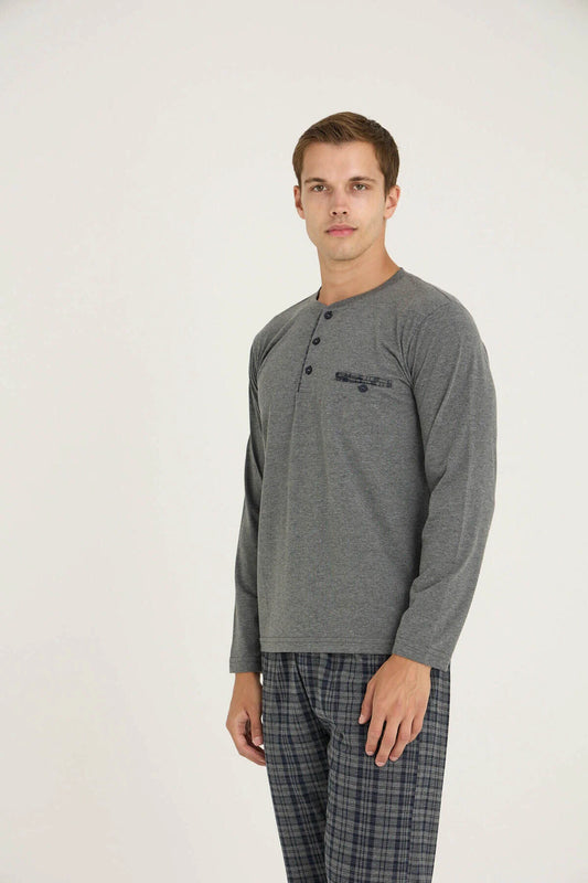 Pajama men soft autumn made in Turkey - Grey 100% cotton 9223