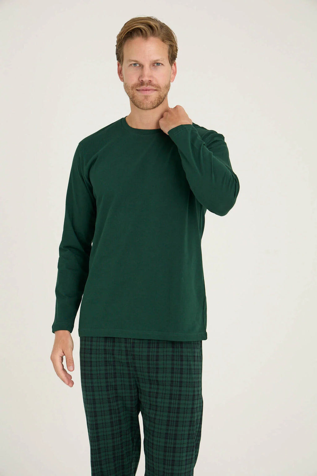Pajama men soft autumn made in Turkey - Olive  100% cotton 9273