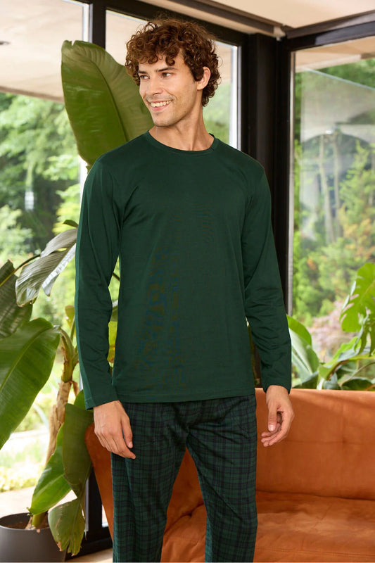 Pajama men soft autumn made in Turkey - Olive  100% cotton 9273
