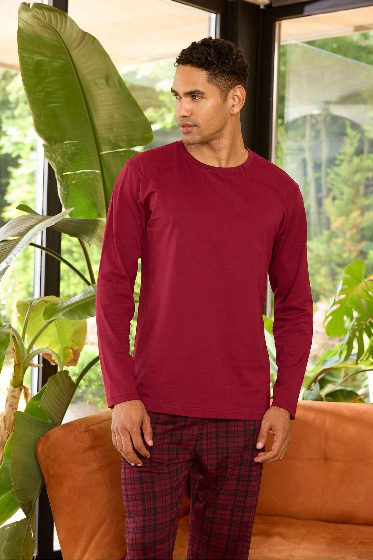 Pajama men soft autumn made in Turkey - Bordo 100% cotton 9273
