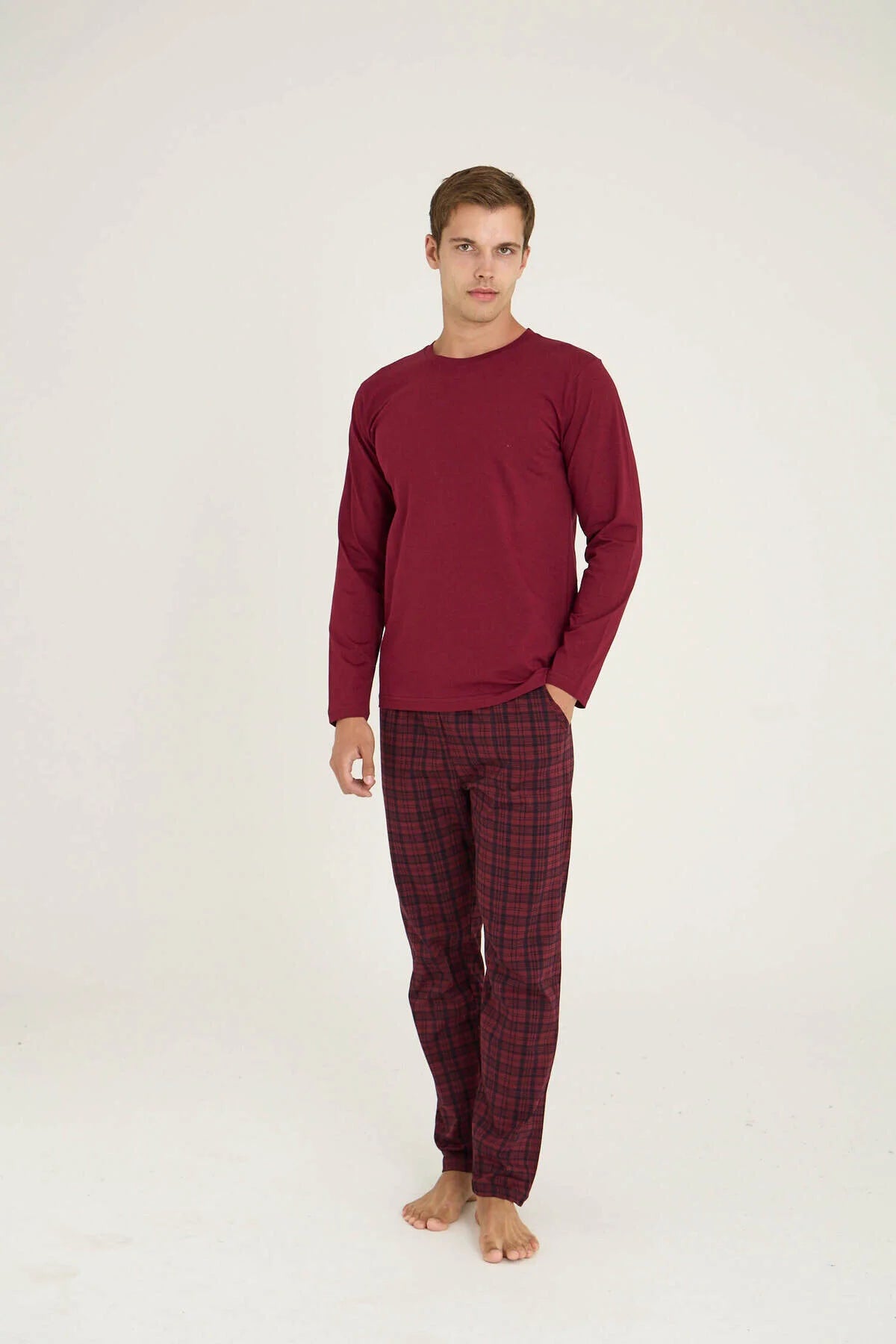 Pajama men soft autumn made in Turkey - Bordo 100% cotton 9273