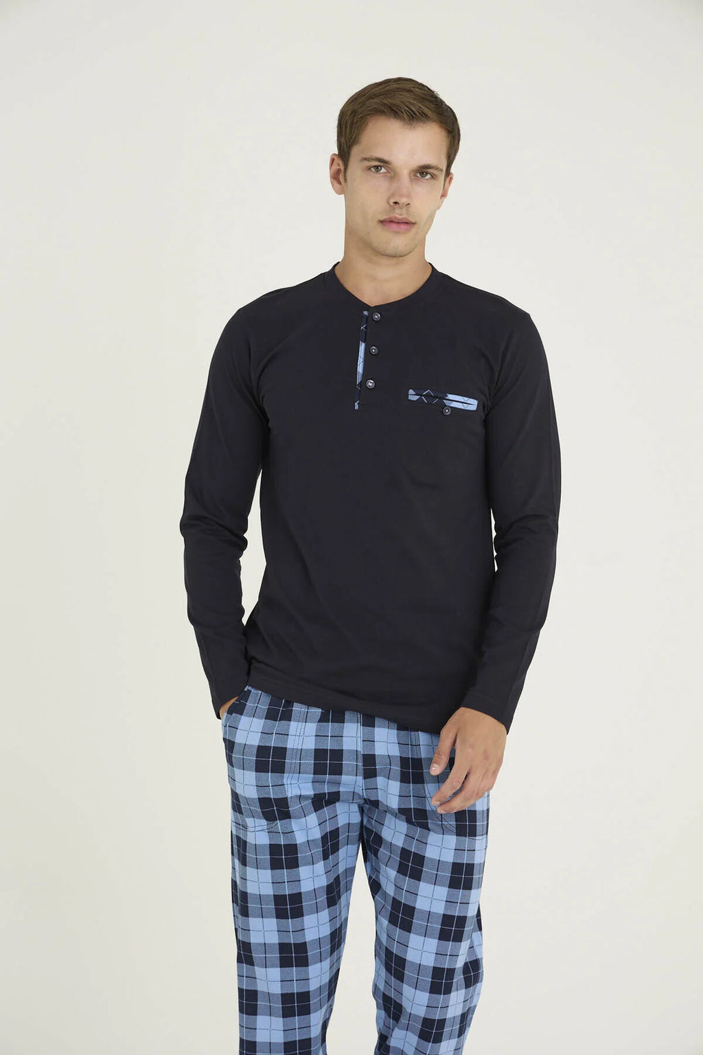 Pajama men Medium Thick made in Turkey - Navy 100% cotton 6010