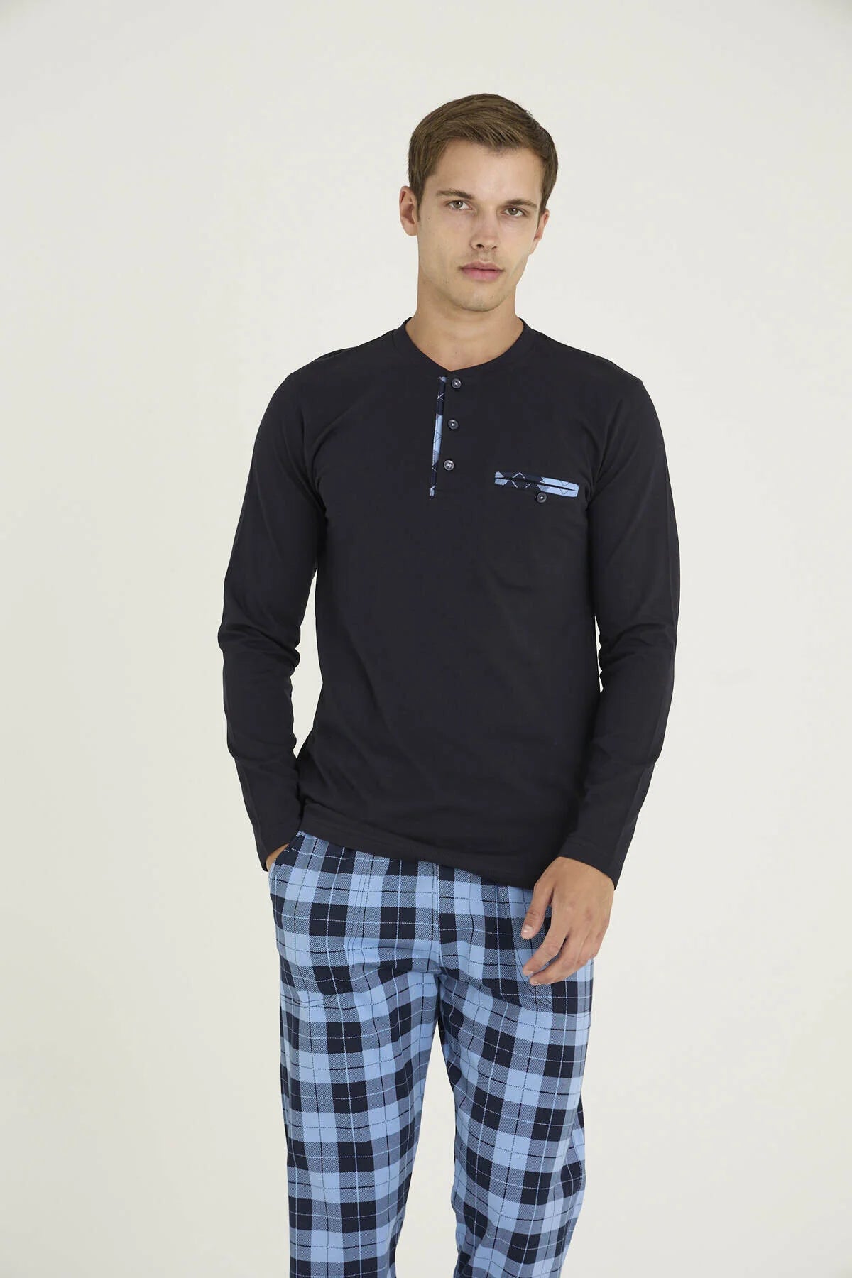 Pajama men Medium Thick made in Turkey - Navy 100% cotton 6010