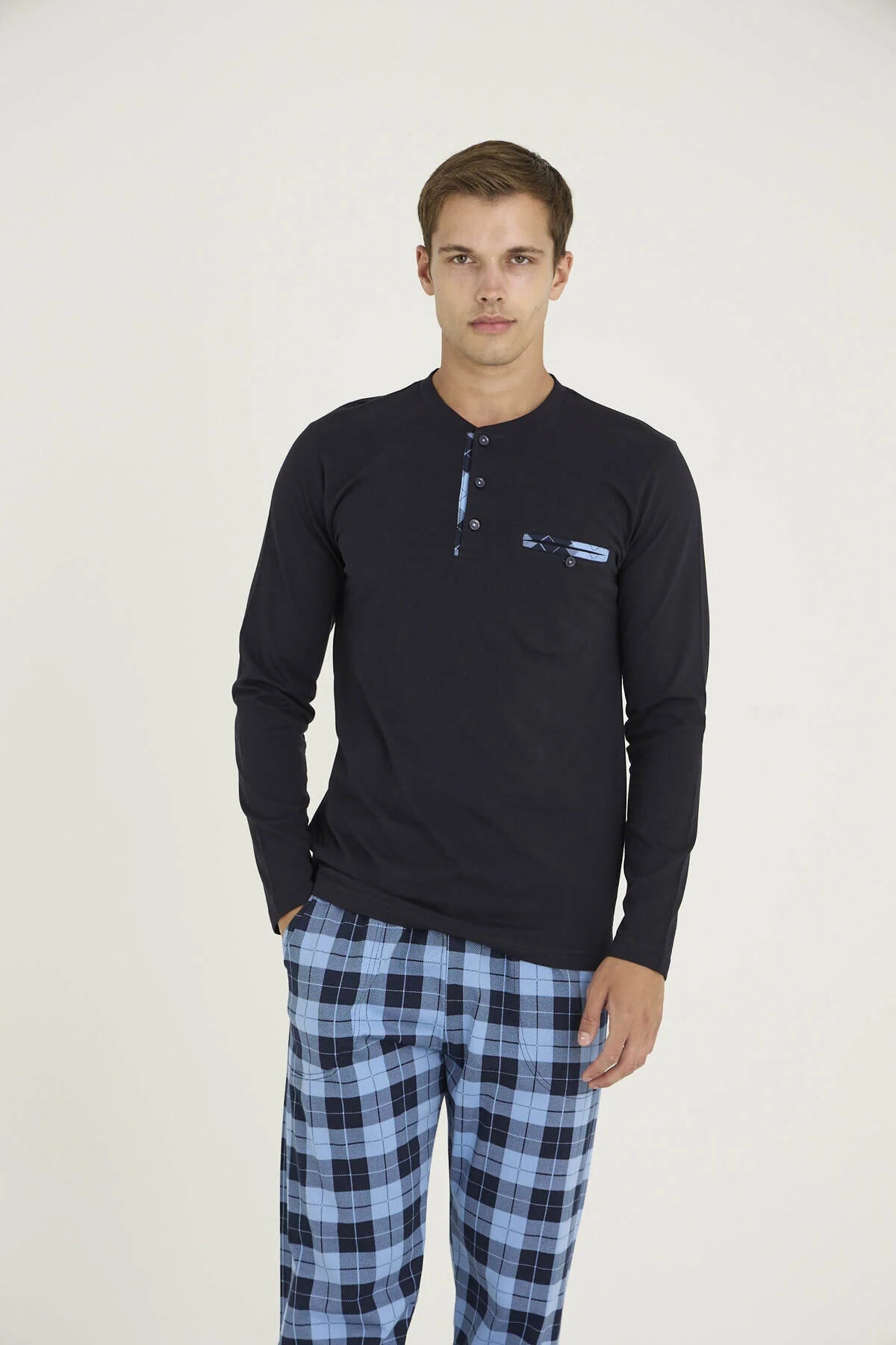 Pajama men Medium Thick made in Turkey - Navy 100% cotton 6010