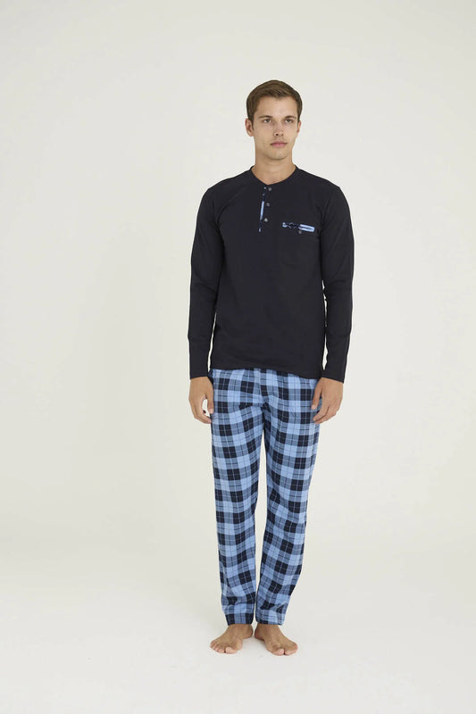 Pajama men Medium Thick made in Turkey - Navy 100% cotton 6010