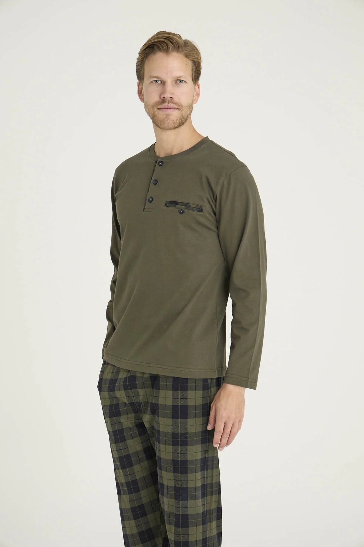 Pajama men Medium Thick made in Turkey - Olive  100% cotton 6010