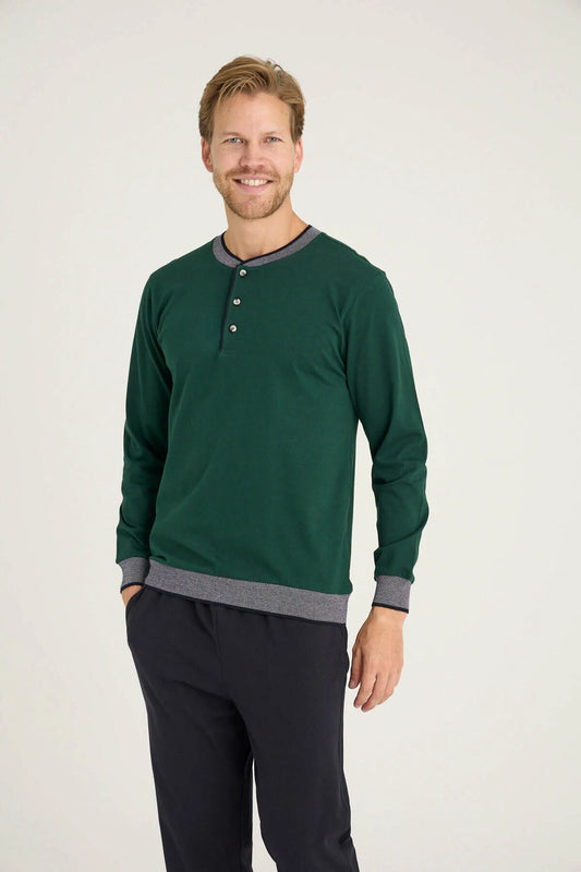 Pajama men Medium Thick made in Turkey -Olive 100% cotton 6033