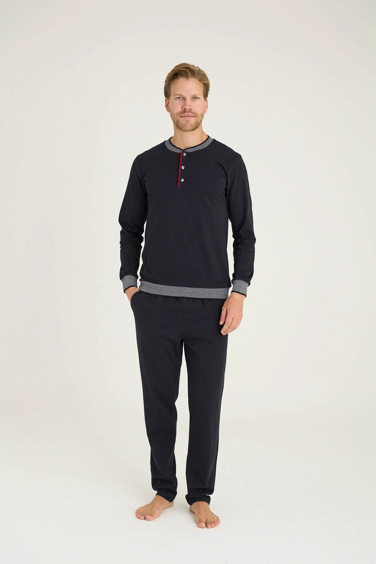 Pajama men Medium Thick made in Turkey -Navy 100% cotton 6033