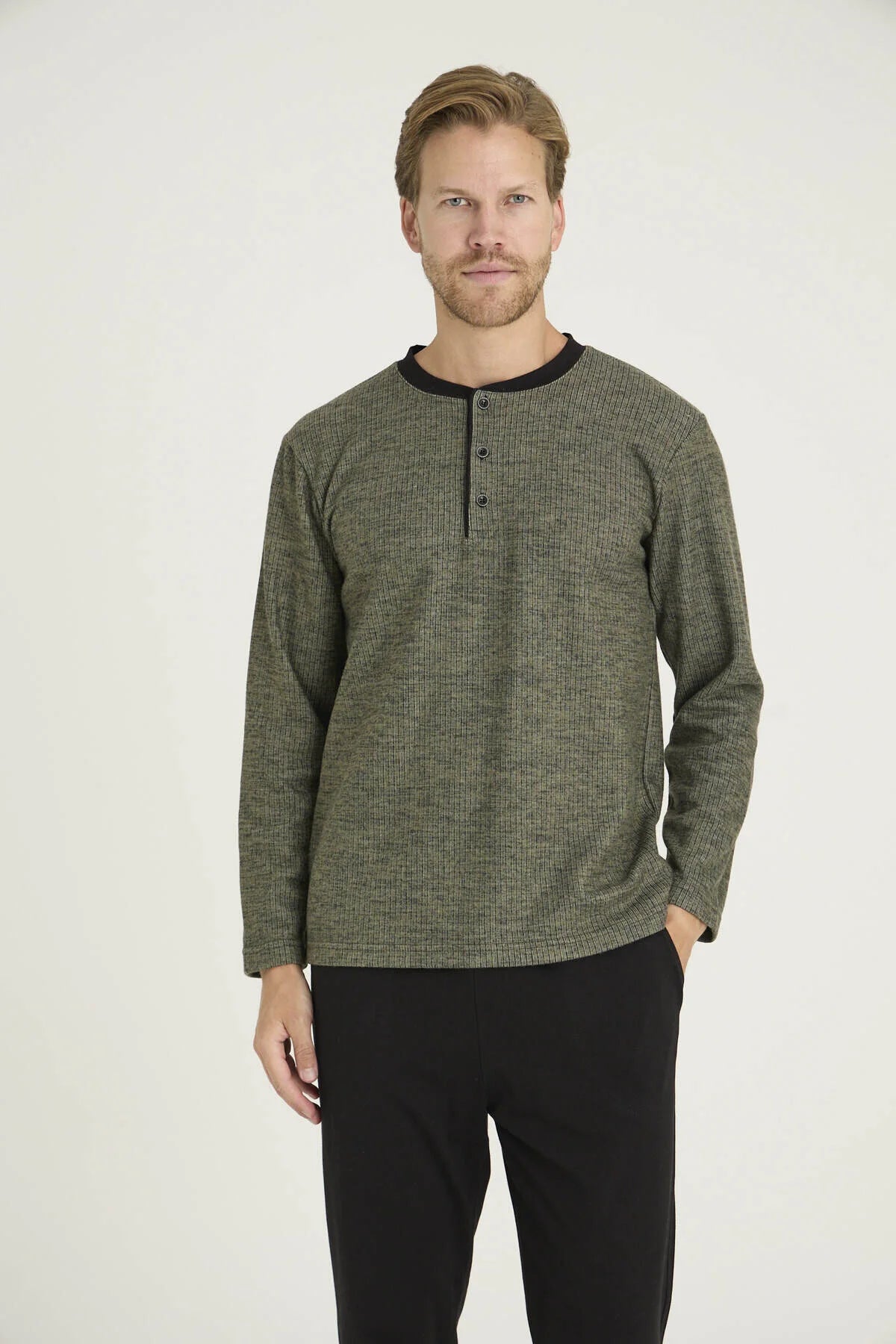 Winter Pajama men Thick made in Turkey -Olive  8068