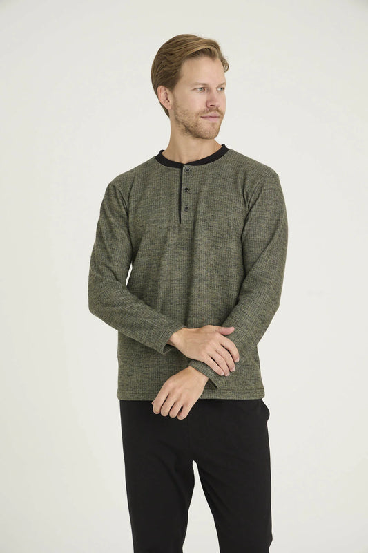 Winter Pajama men Thick made in Turkey -Olive  8068