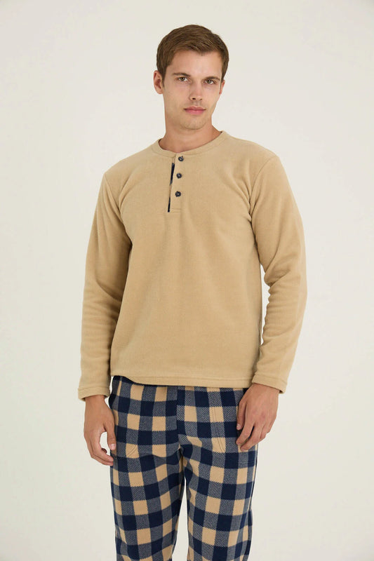 Winter Pajama men Polar made in Turkey -Beige  7304